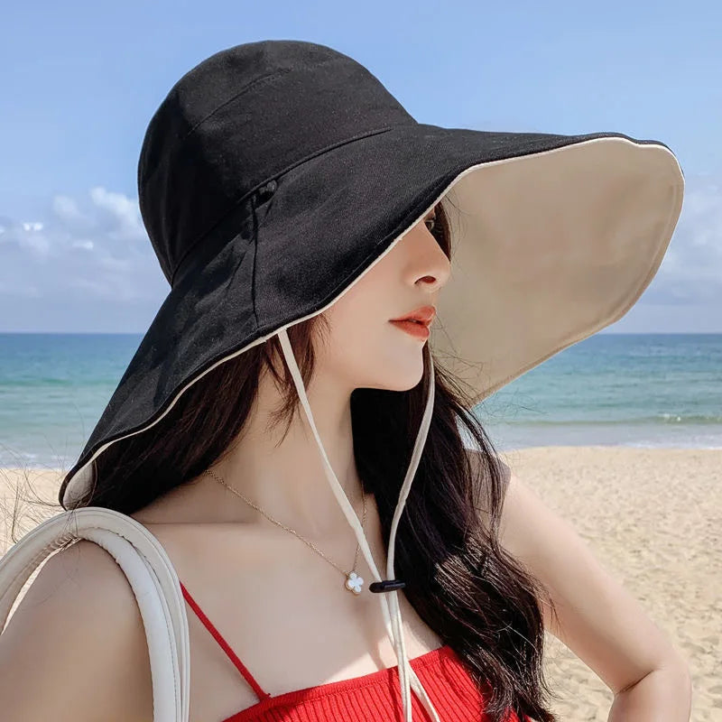 Women Anti-UV Protection Hiking Fisherman Cap Fold Summer Solid Beach Hat Double sided Sun hat