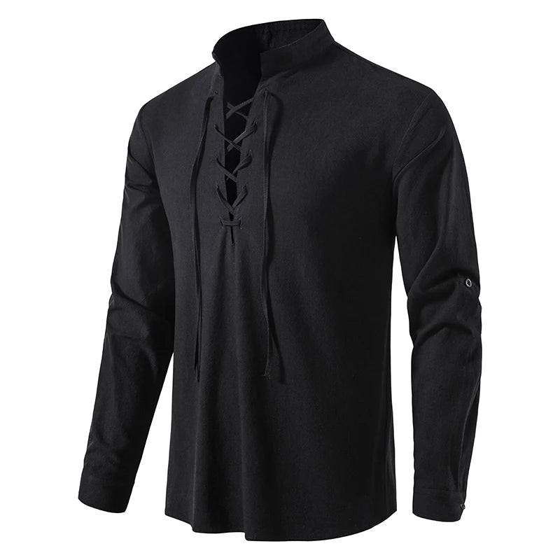 Men's Casual Blouse Cotton Linen Shirt Tops Long Sleeve Tee Shirt