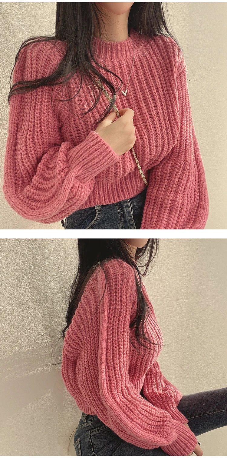 Loose Vintage Long Sleeve Women Sweater Korean Soft Warm Tops