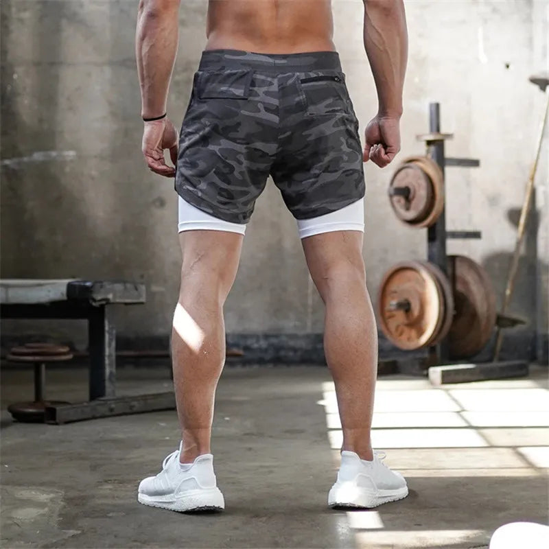 2023 Camo Running Shorts Men 2 In 1 Double-deck Quick Dry GYM Sport Shorts