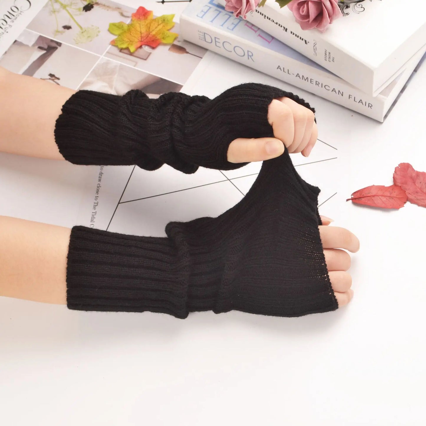 Winter New Women Fashion Gloves Warm Soft Arm Sleeve Fingerless Mitten Mittens Adult Colors Knitted Arm Warmer Female Gloves