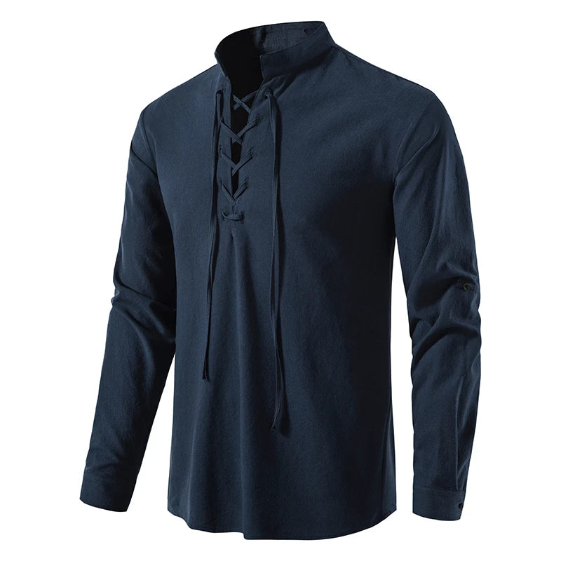 Men's Casual Blouse Cotton Linen Shirt Tops Long Sleeve Tee Shirt