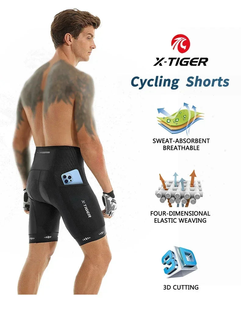 Men Cycling Shorts with Back Pocket Gel Padded Breathable MTB Bike Shorts