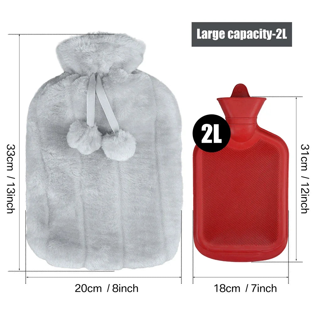 2000ml Large Hot Water Bag with Thickened Plush Cover Hand Warmer