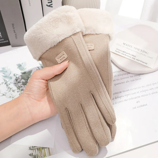 Women Winter Thick Plush Gloves Fashion Warm Suede Outdoor