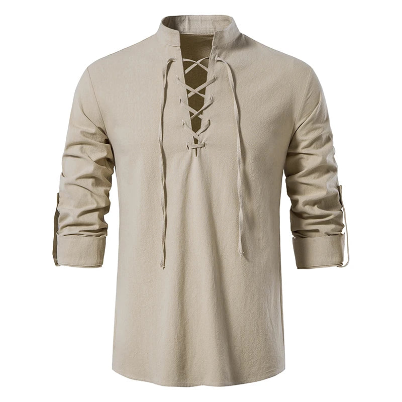 Men's Casual Blouse Cotton Linen Shirt Tops Long Sleeve Tee Shirt