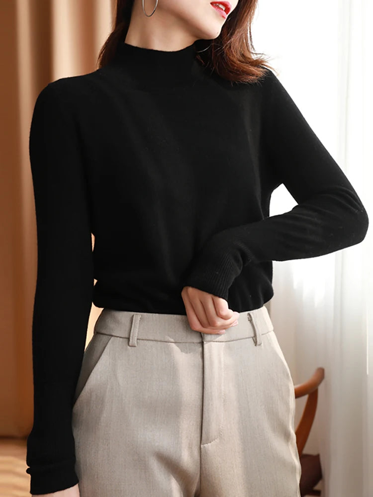 Autumn Winter chic Bottom Sweaters Women Fashion Turtleneck Pullover Slim Long Sleeve