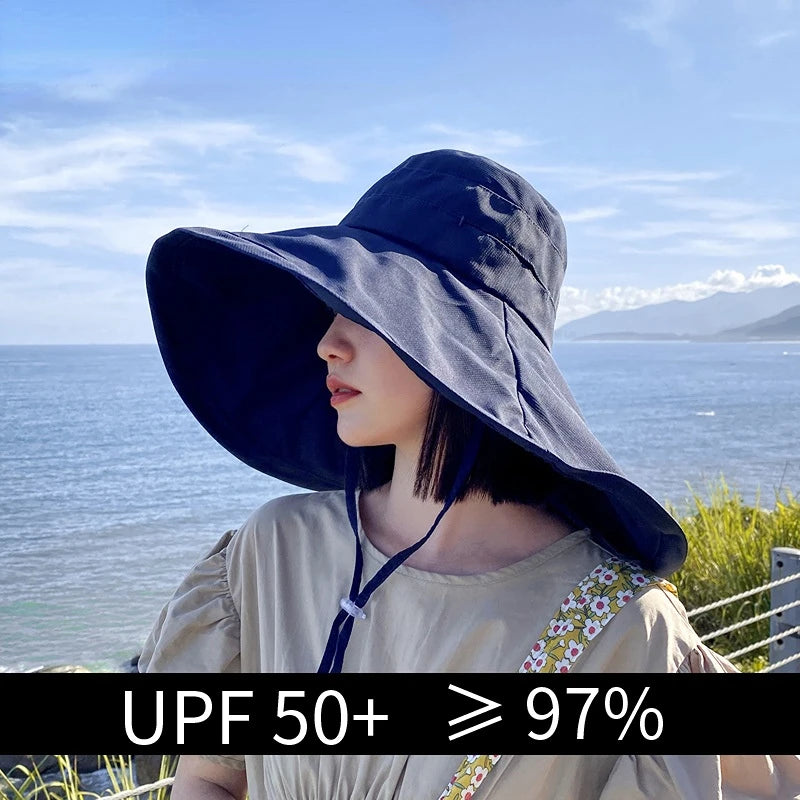 Women Anti-UV Protection Hiking Fisherman Cap Fold Summer Solid Beach Hat Double sided Sun hat