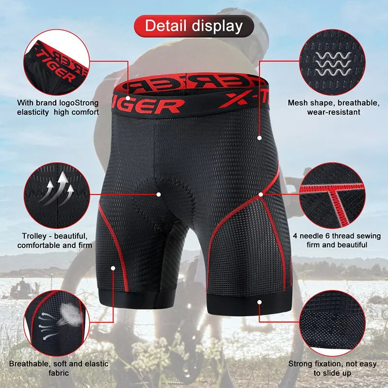 Cycling Shorts Breathable Mesh Cycling Underwear Gel Pad Shockproof