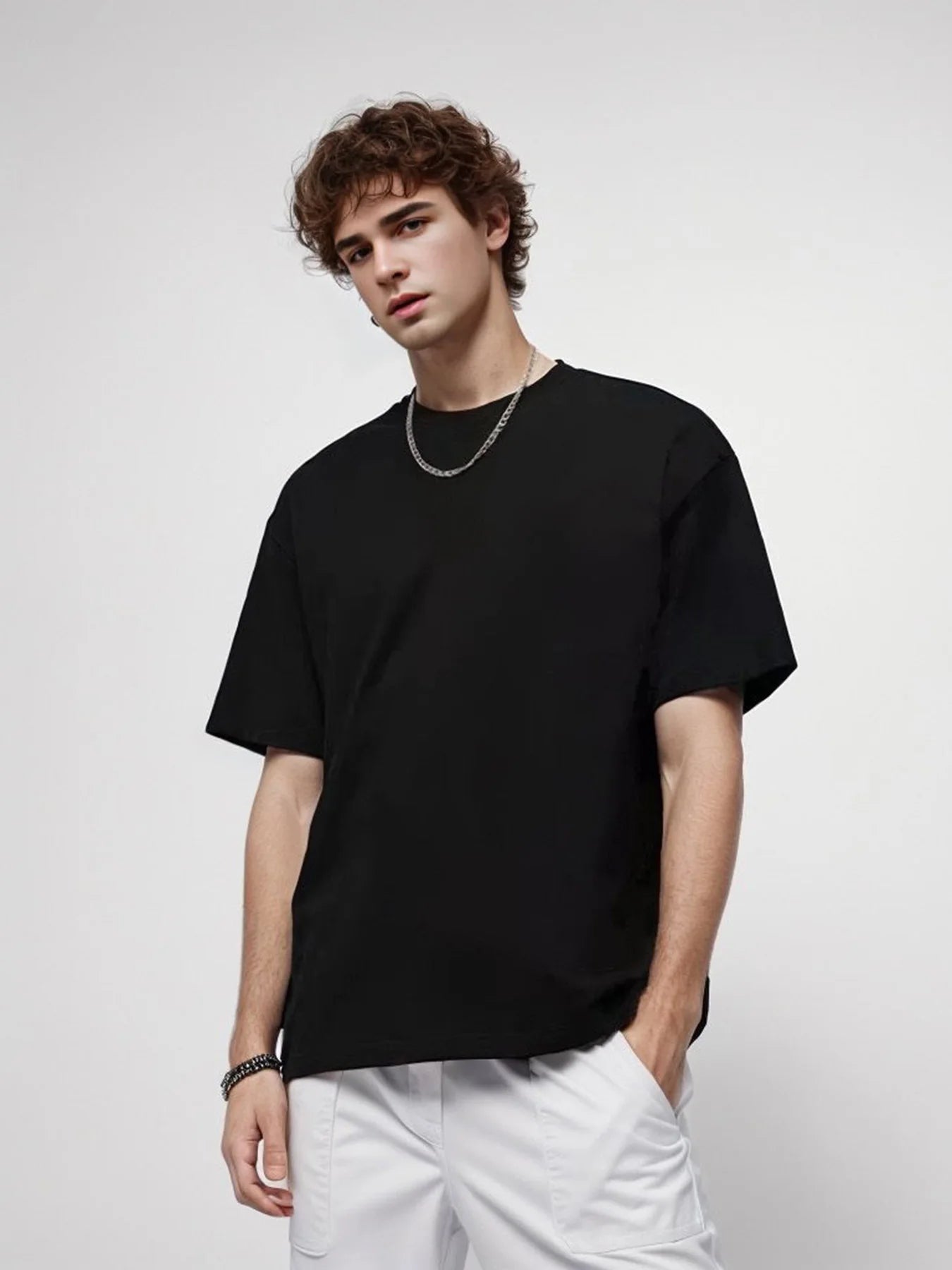 Men Short Sleeve Tee Cotton Solid Colour Trend Leisure Green White Black