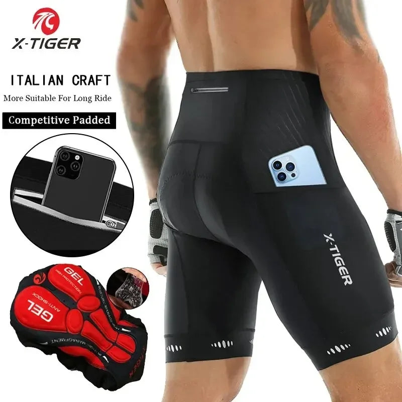 Men Cycling Shorts with Back Pocket Gel Padded Breathable MTB Bike Shorts