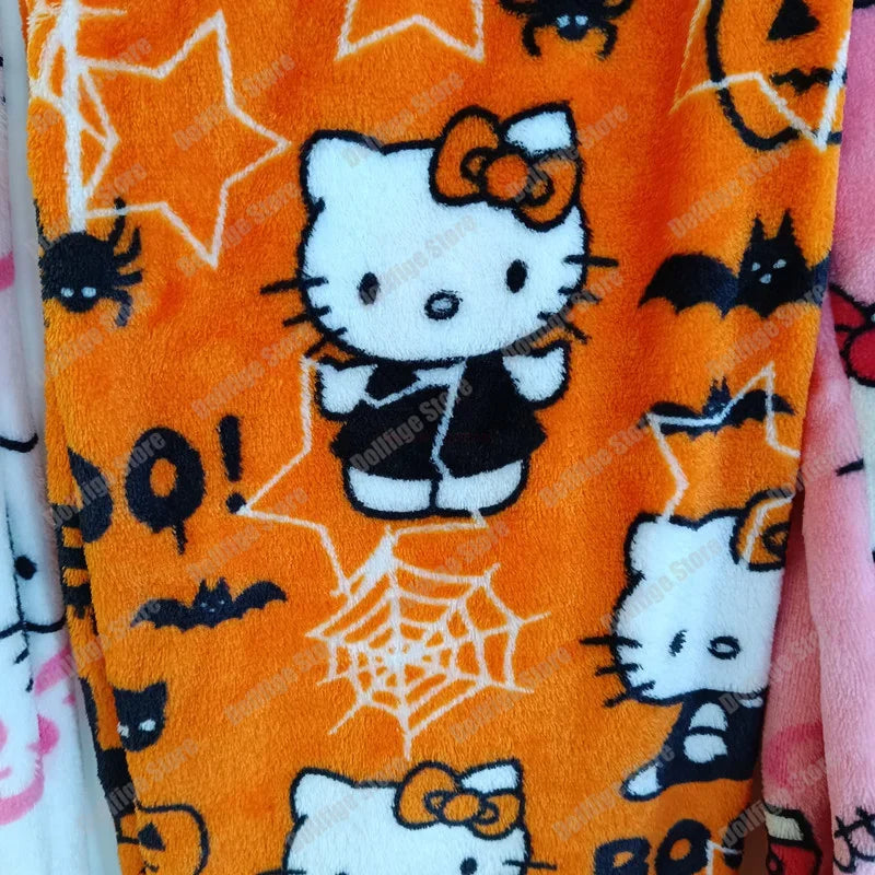 Kitty Pyjamas Halloween Flannel Fashion Trousers women Kawaii Woollen Anime Cartoon Casual Home Pant Autumn