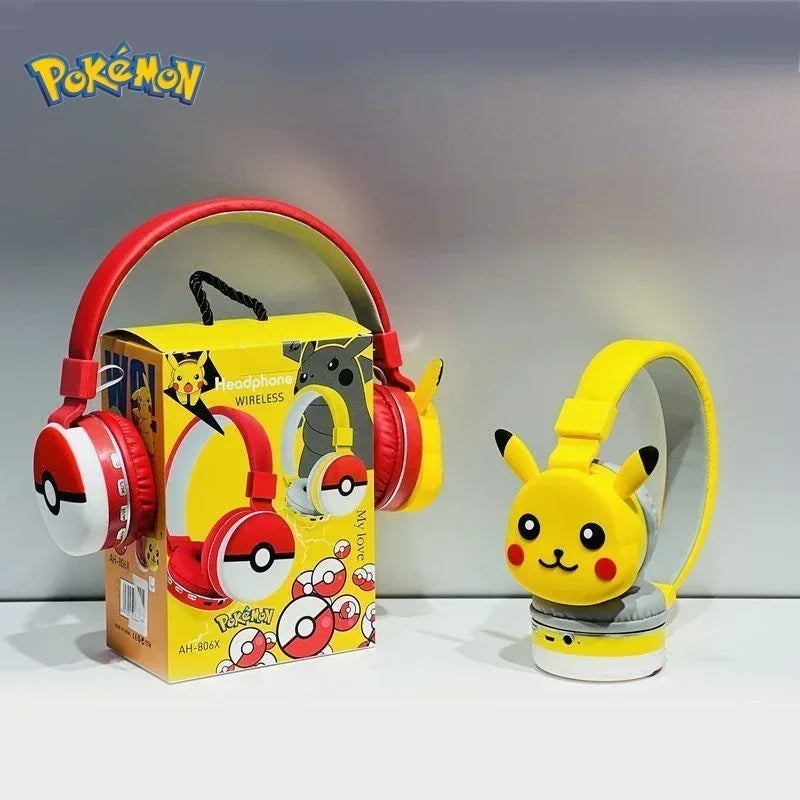 Anime Pokémon Pikachu Bluetooth Headphone Wireless Headsets Cartoon Stereo Headset Earphone