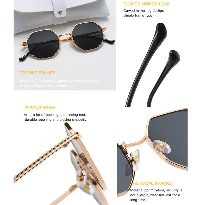 Fashion New Polygonal Metal Sunglasses Retro Ladies Glasses Classic Trend Luxury