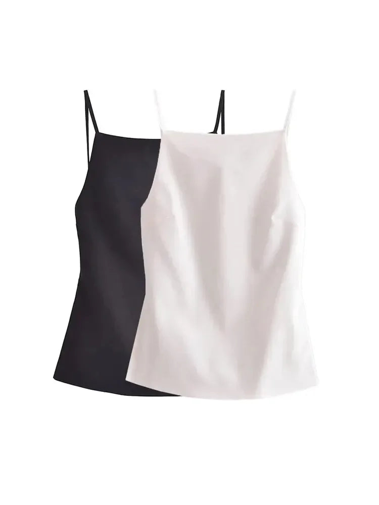 Women's Backless Tank Tops with Thin Straps, Straight Neck, Sleeveless