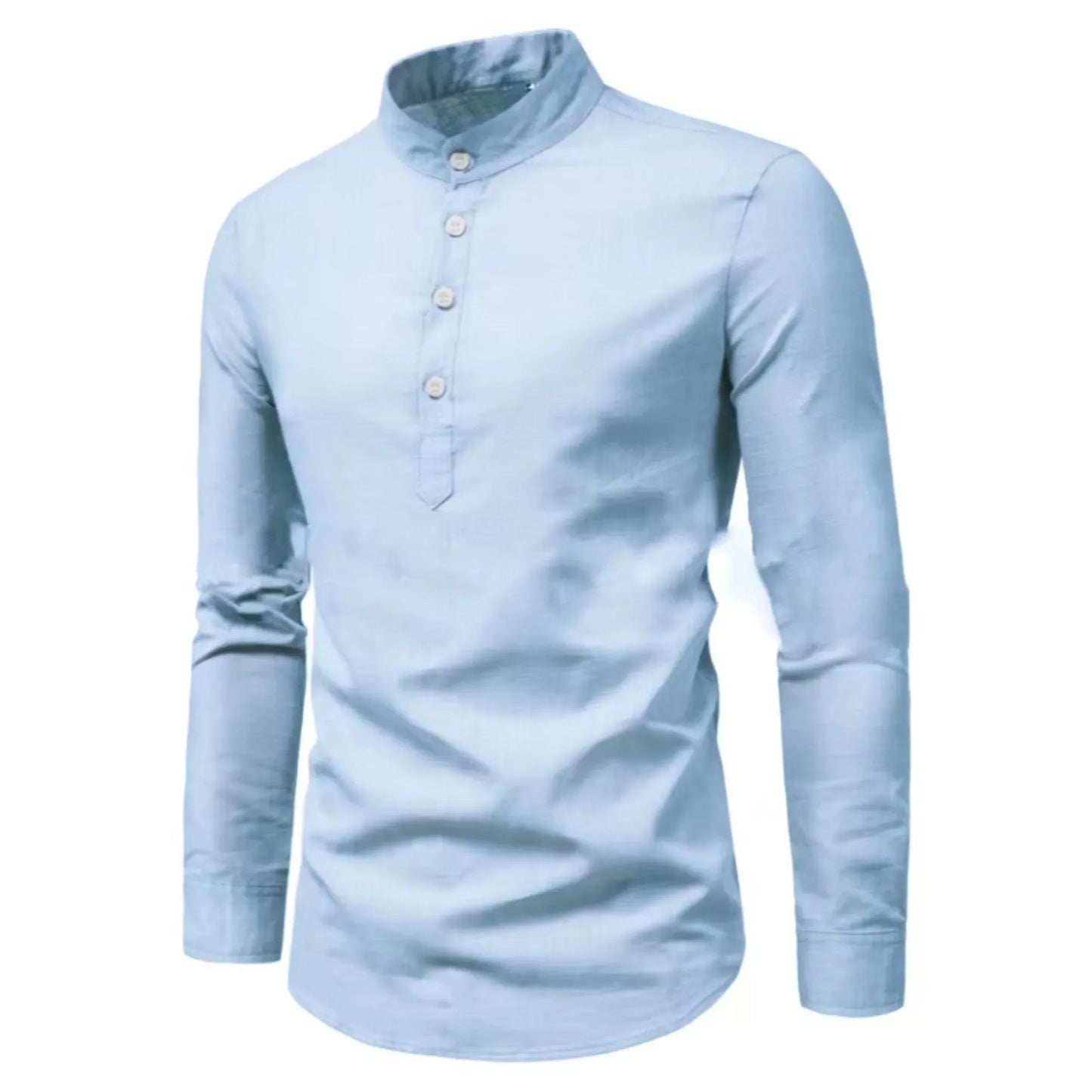 Casual Men Loose Shirt Autumn Shirt Fashion Stand Up Collar Cotton Long Sleeve