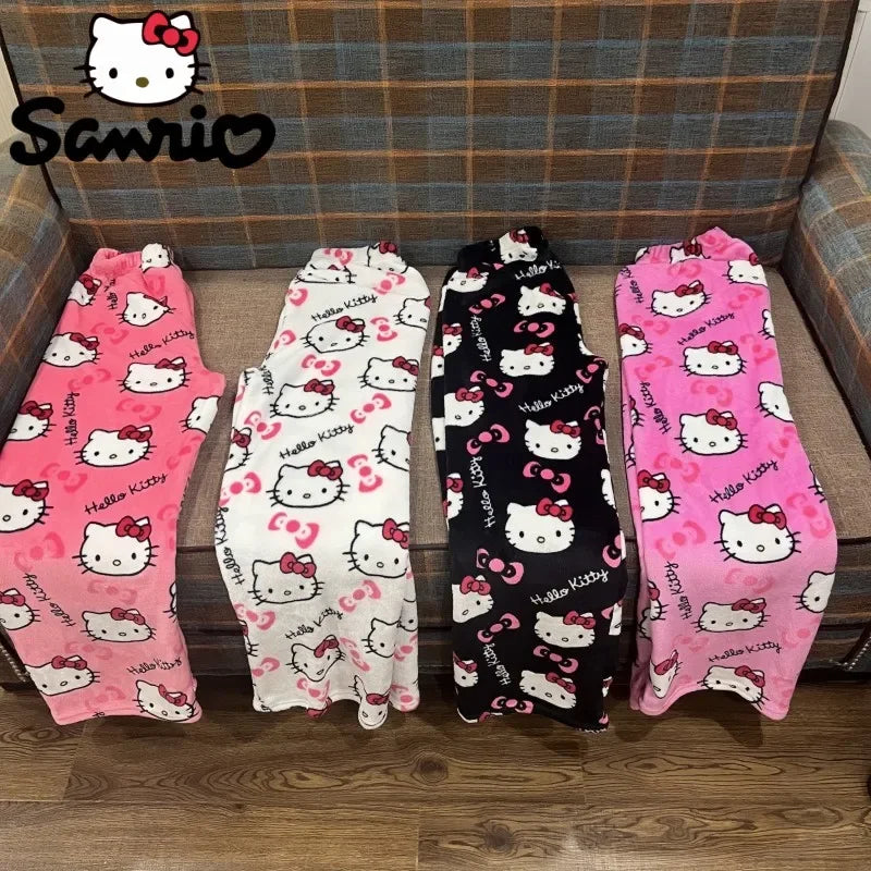 Kitty Pyjamas Halloween Flannel Fashion Trousers women Kawaii Woollen Anime