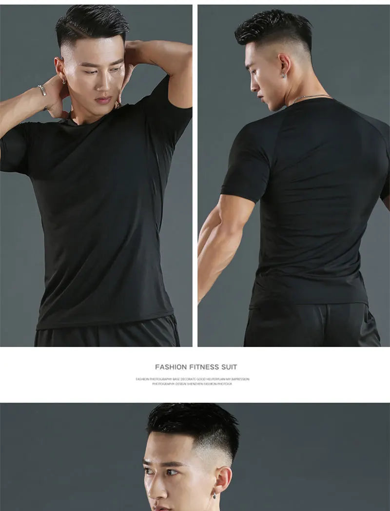 Men's compression running T-shirt fitness tight short sleeved T-shirt