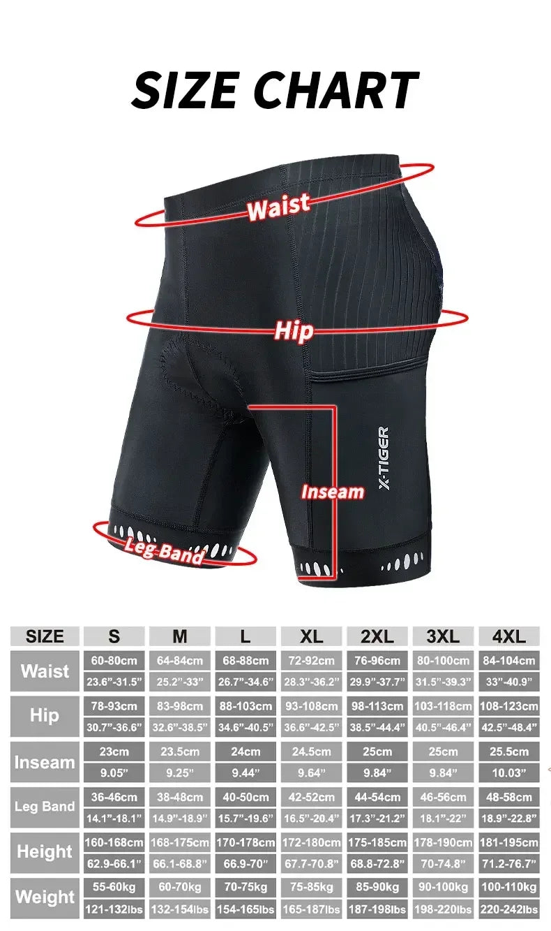 Men Cycling Shorts with Back Pocket Gel Padded Breathable MTB Bike Shorts