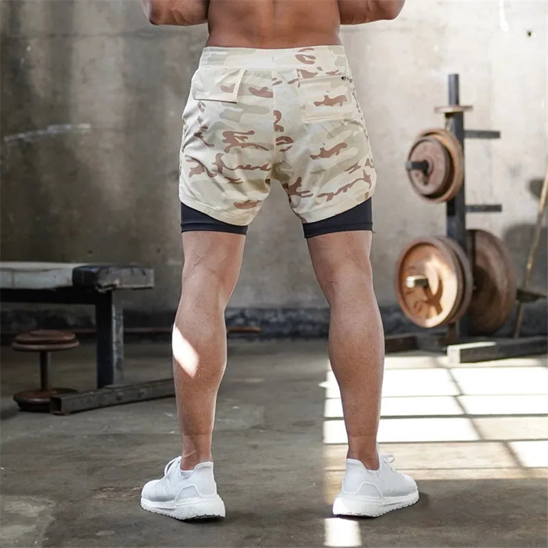 2023 Camo Running Shorts Men 2 In 1 Double-deck Quick Dry GYM Sport Shorts