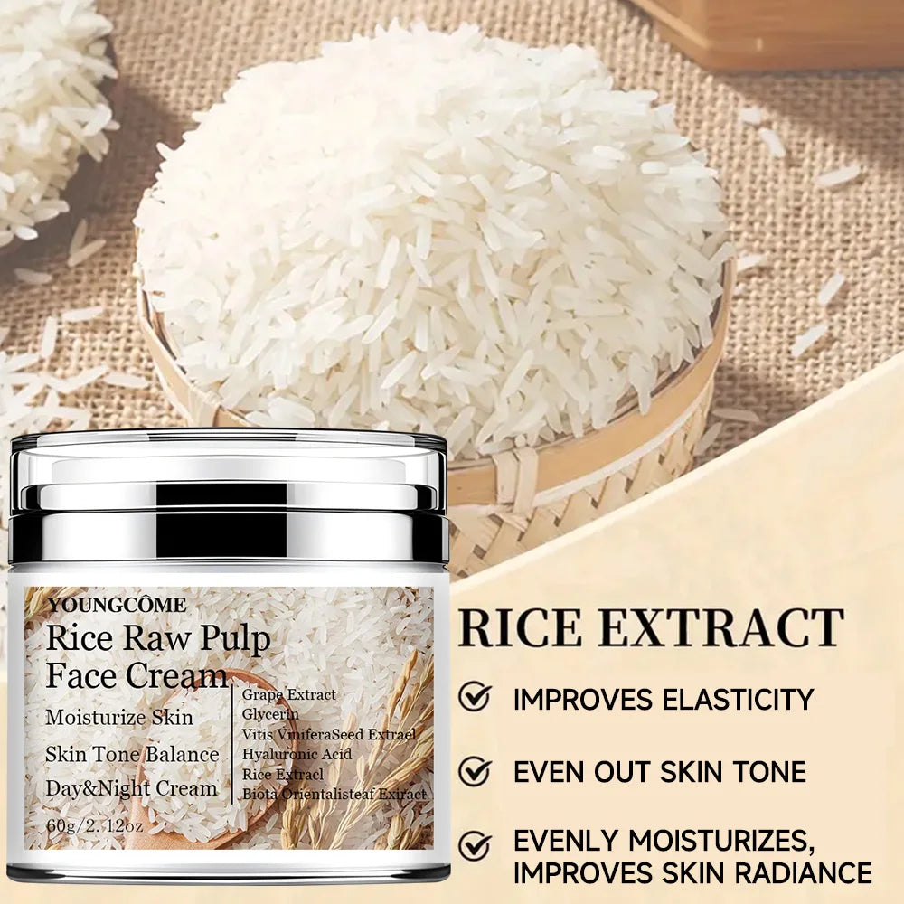 Rice Puree Revitalizing Cream - Hydrating Face Moisturizer with Hyaluronic Acid, Grape Extract, and Antioxidants for Rejuvenated