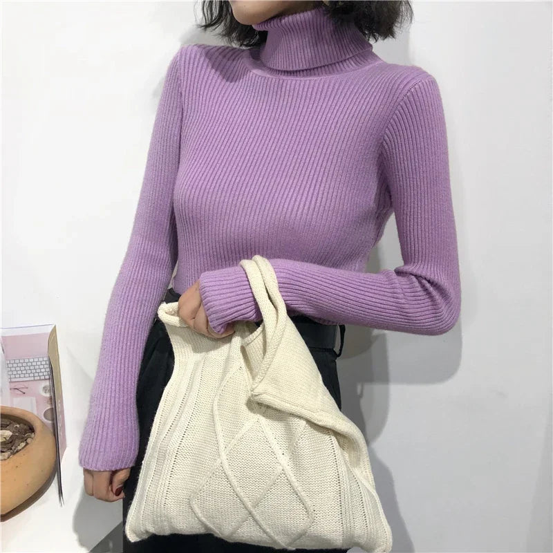 2024 Autumn Winter Thick Sweater Women Knitted Ribbed Pullover Sweater