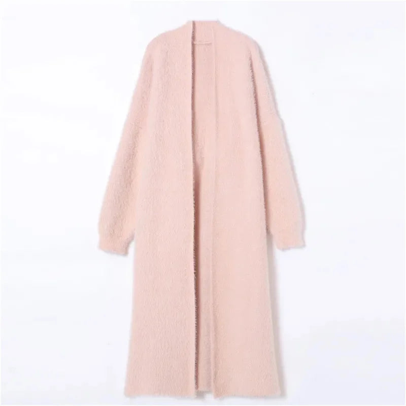 Loose Knee Length Thickened Pure Imitation Mink Fleece Knitted Sweater