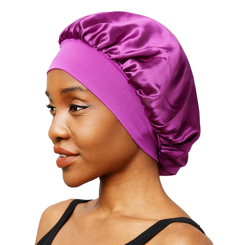 New Women's Solid Wide-brimmed Sleeping Hat Unisex Head Wrap Elastic Band Cap