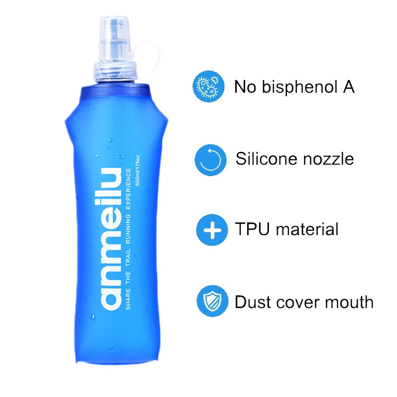 250/500ml Ultralight Foldable Water Bottle BPA Free Straw Outdoor