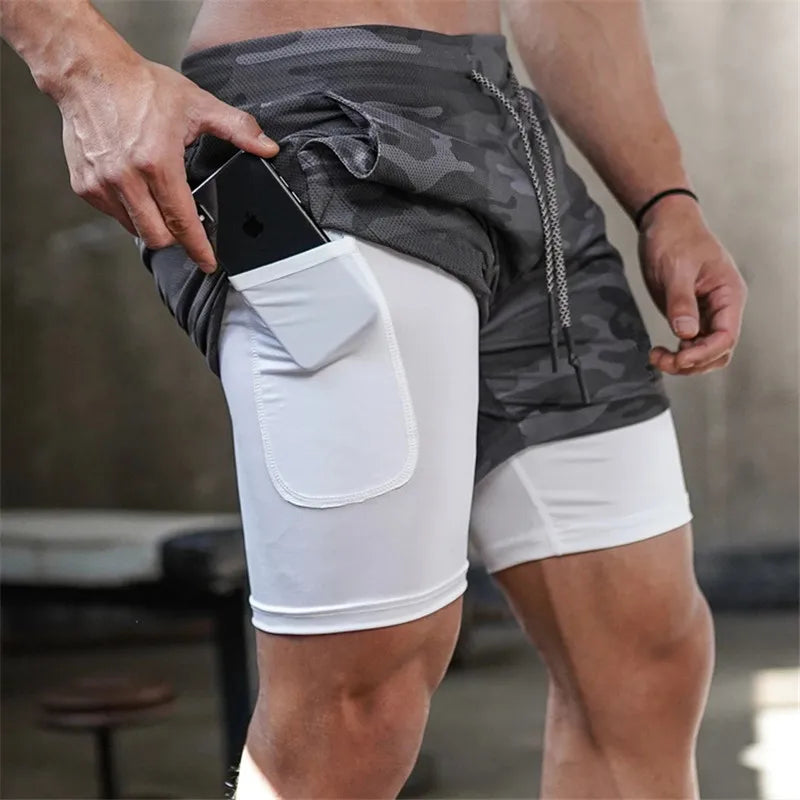 2023 Camo Running Shorts Men 2 In 1 Double-deck Quick Dry GYM Sport Shorts