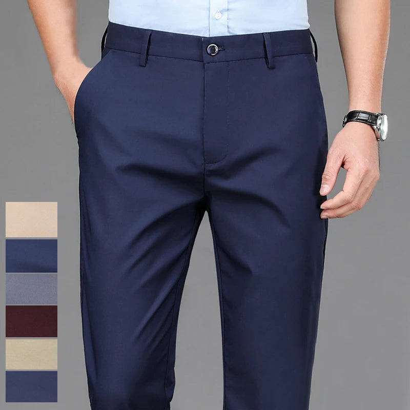 Male Pants Stretch Solid Black Smart Casual Men's Trousers Office Quick Dry