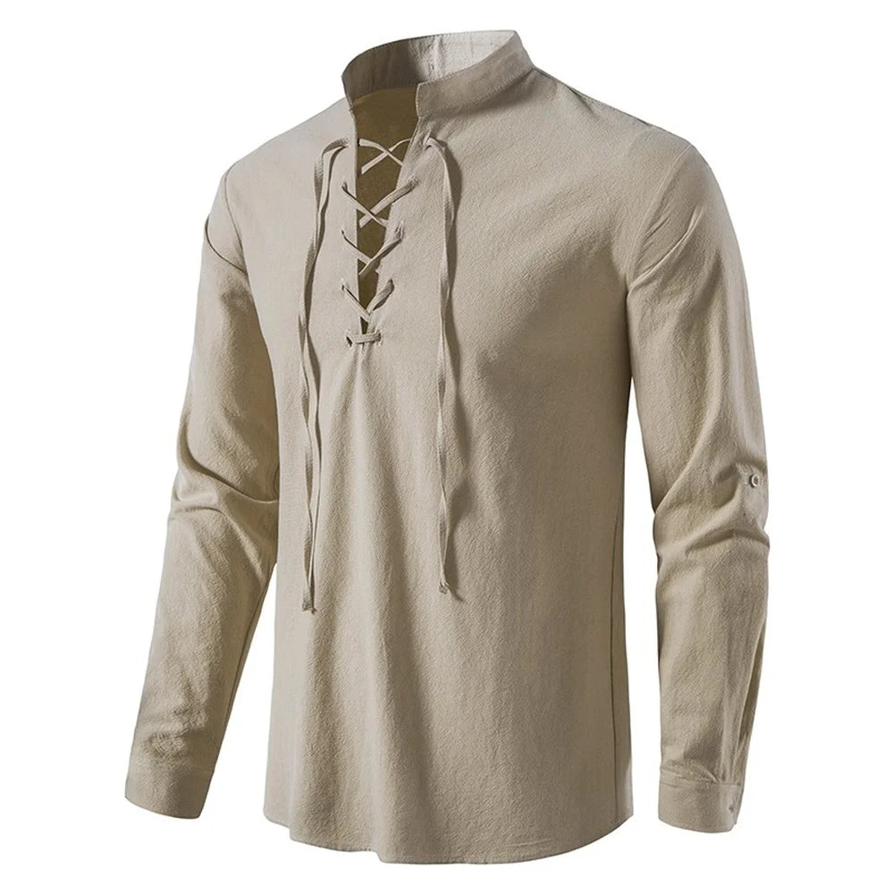 Men's Casual Blouse Cotton Linen Shirt Tops Long Sleeve Tee Shirt