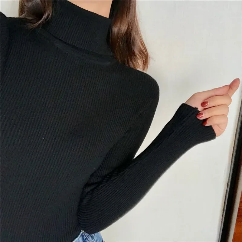 2024 Autumn Winter Thick Sweater Women Knitted Ribbed Pullover Sweater